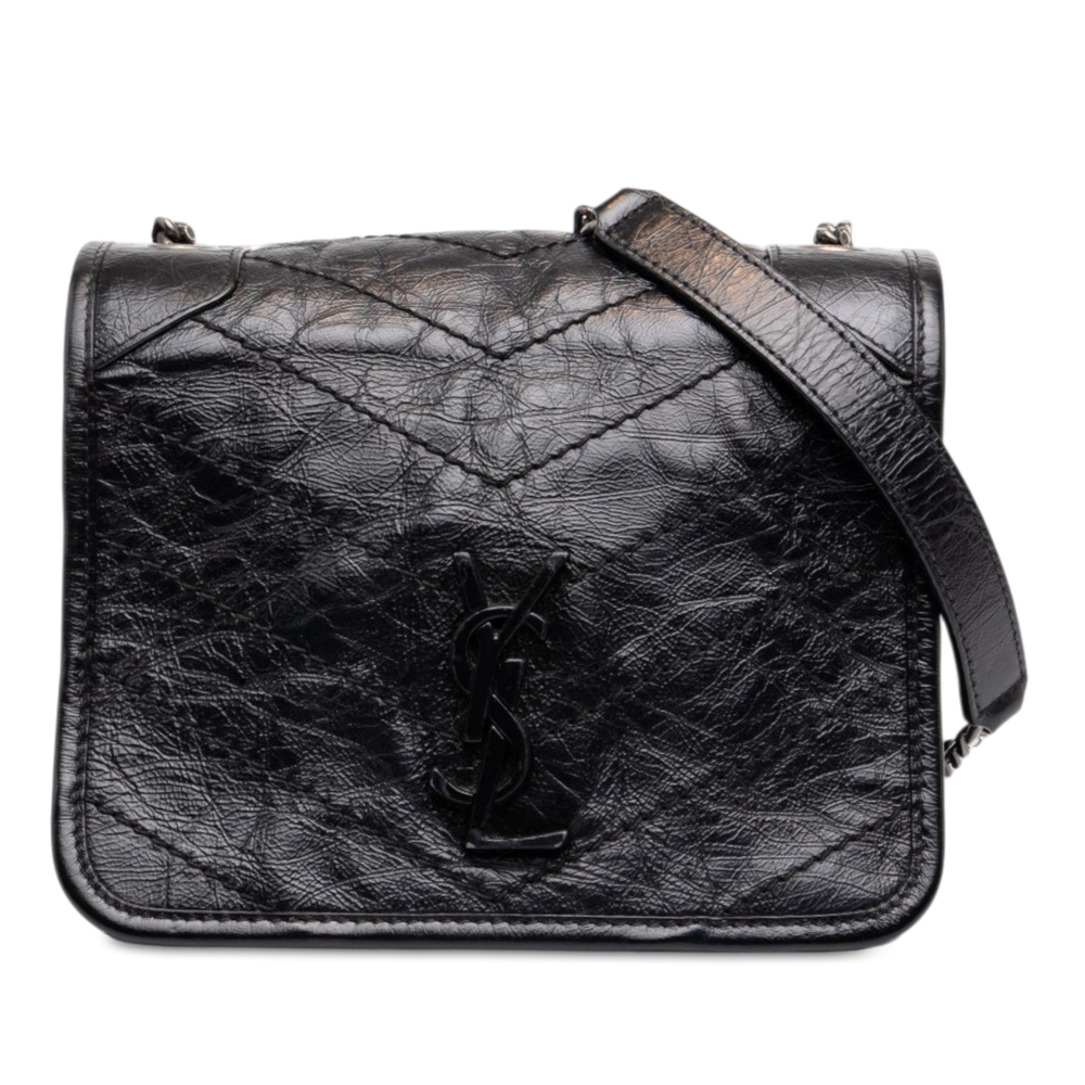 Pre-Loved Saint Laurent Crinkled Calfskin Niki Wallet on Chain